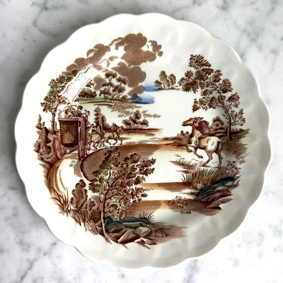 Ridgway Staffordshire Coaching Days Plate Vintage Brown Transferware 7.5” - Picture 1 of 9